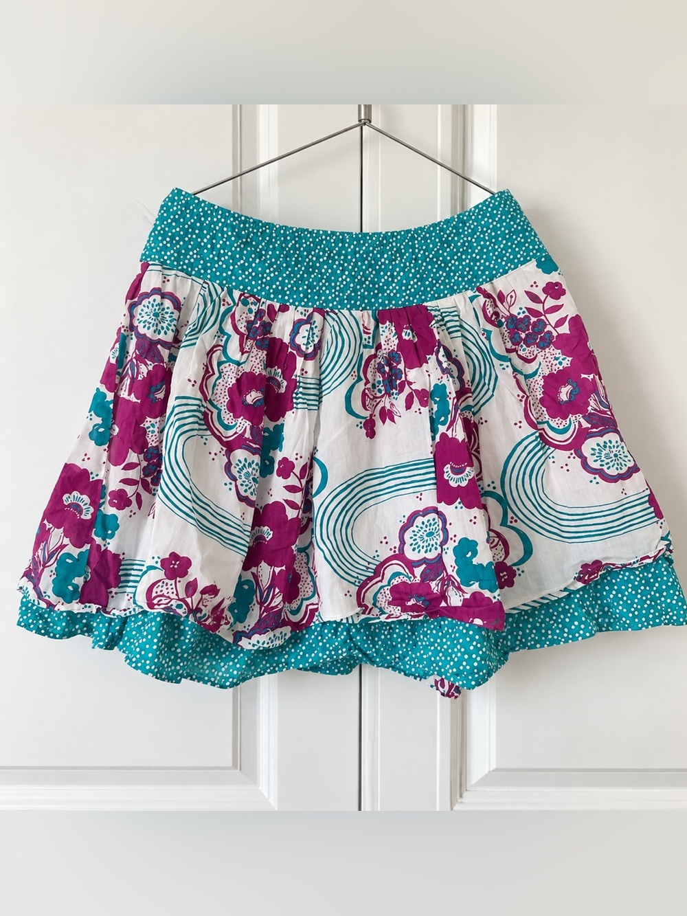 Teal & Magenta Floral Tiered Mini Skirt